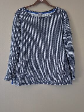 TALBOTS | Navy Blue and White Polkadot Sweatshirt with Kangaroo Pocket
